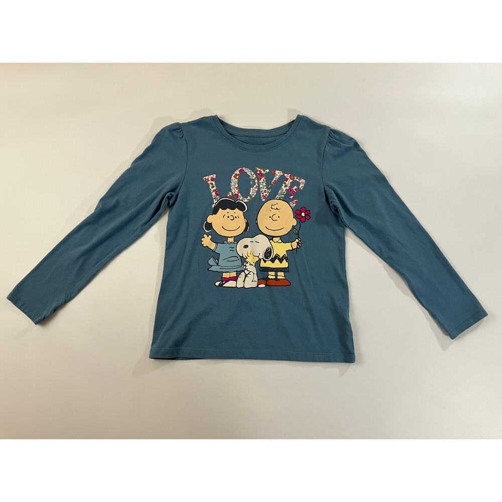 Peanuts 365 Kids Girls Size 10 Blue Long Sleeve Snoopy Charlie Brown LOVE Shirt